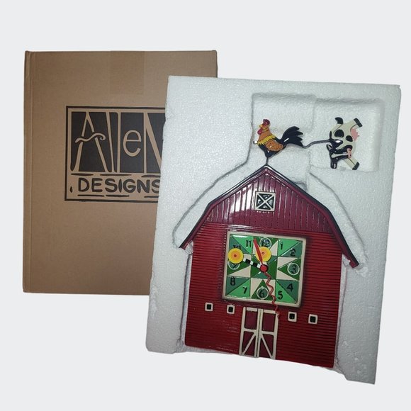 Allen Designs Red Barn Yard Wall Clock Cow Shaped Swinging Pendulum - Picture 6 of 16
